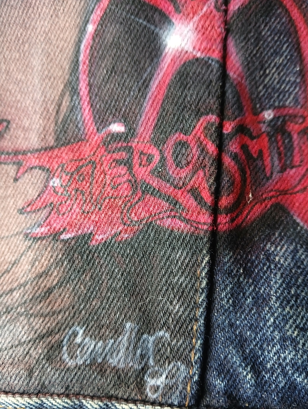 ☆Customized Vintage  Levi's Distressed Blue Denim Aerosmith Jacket With Patches♤ - Picture 8 of 8
